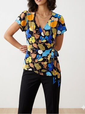 AUW Blue & Yellow Floral Print Blouse